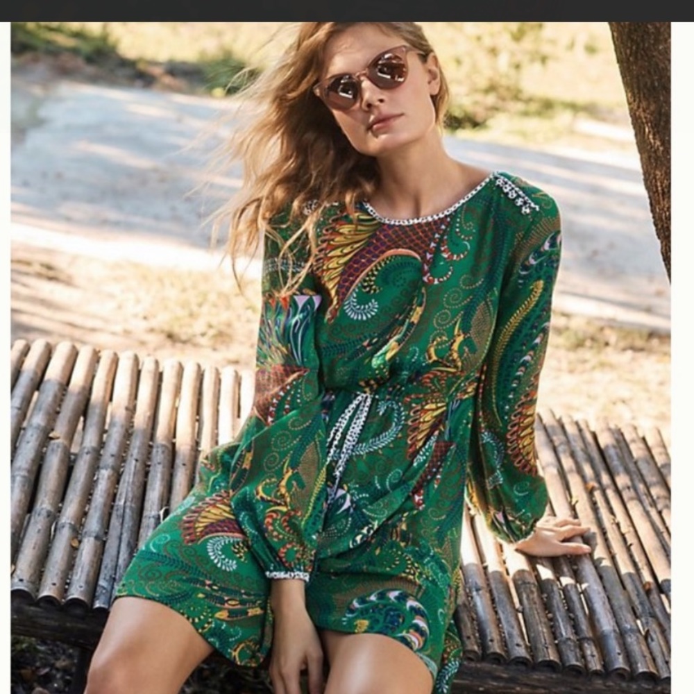 Anthropologie Dress | Maeve Green Floral Long Sleeve
